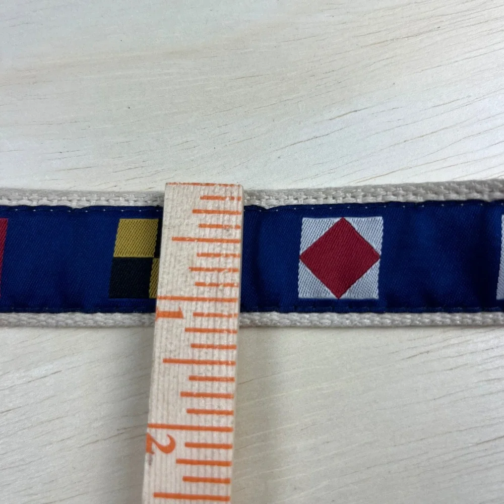 Nautical Signal Flag Canvas Belt Mens 38 Preppy Leather Tabs Solid Brass Buckle